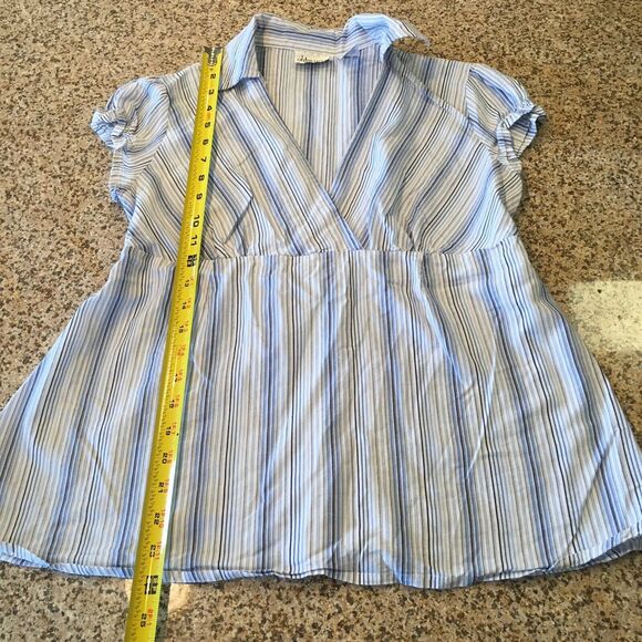 Oh! Mamma Size Medium Baby Doll Blue Top Blouse Tie Waist V Neck - Picture 6 of 12